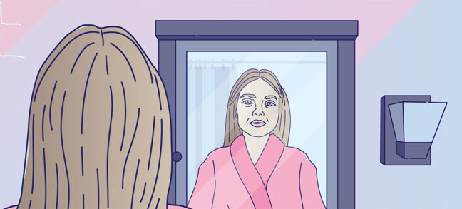 Woman looking into a mirror in preparation for sensory retraining